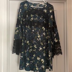 Sugar+Lips Teal shift dress with lace detail
